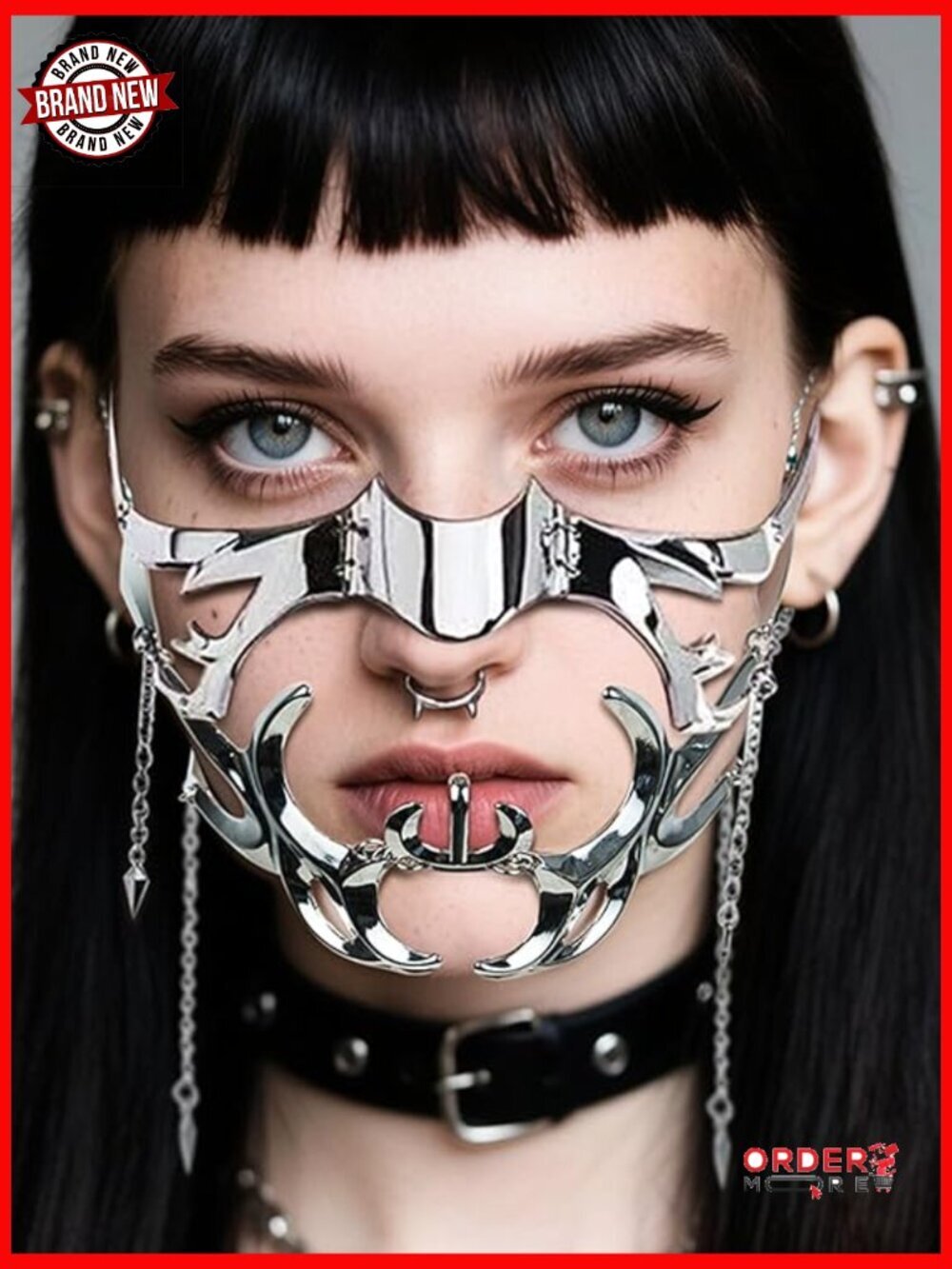 Cyberpunk Metal Half Face Mask with Chain Cosplay